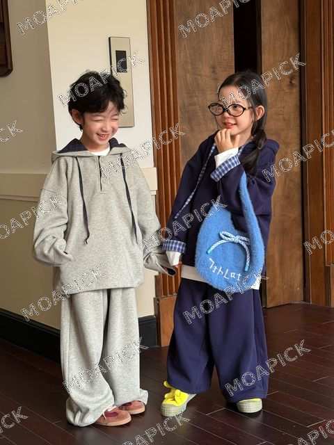 체크패턴후드티상하세트